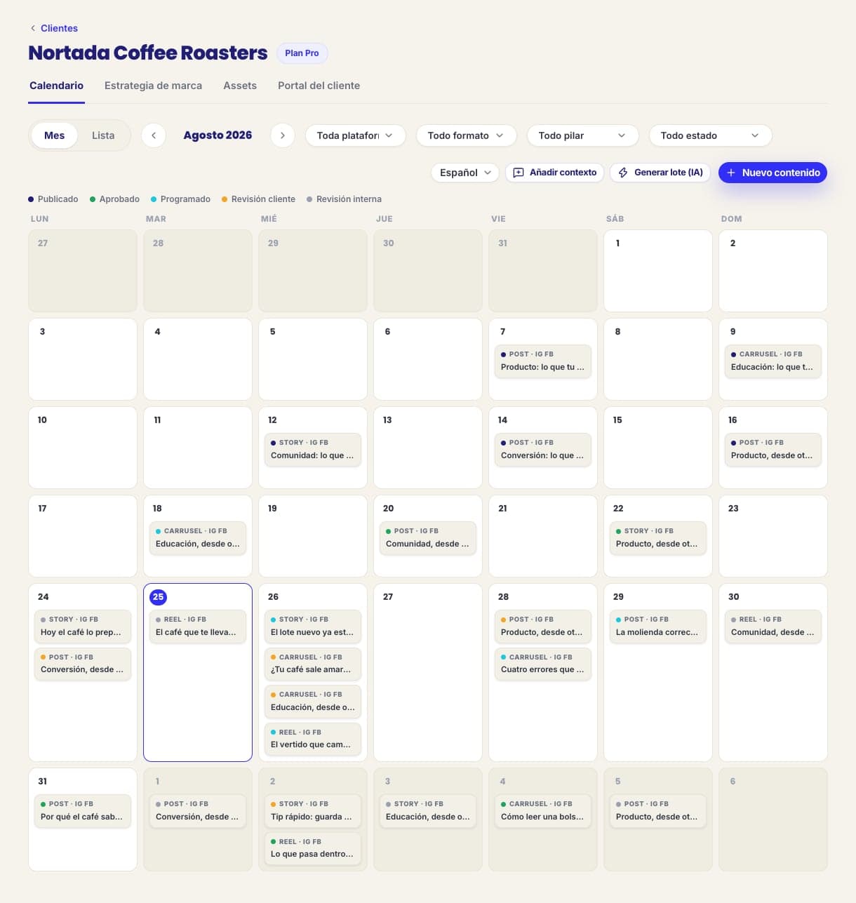 Calendario editorial del mes